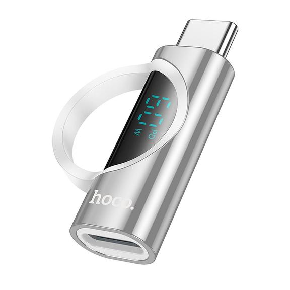 Adapter USB C do Lightning Hoco 3A 60W z wyświetlaczem UA32A srebrny