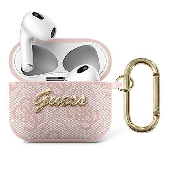 Etui na słuchawki Guess do Apple AirPods 3 (4G Script Metal Collection) różowe