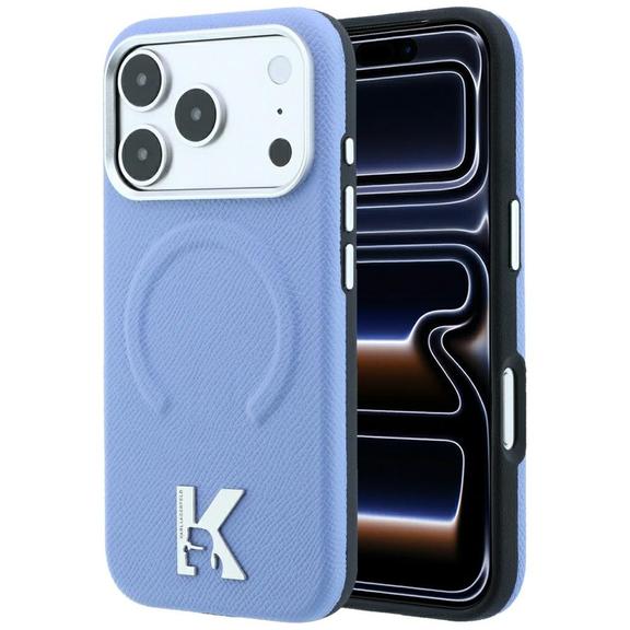 KARL LAGERFELD futerał do IPHONE 18 Pro/17 Pro kompatybilny z MagSafe (Grained Embossed Ring & Kameo Logo) jasnoniebieski