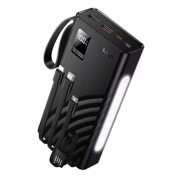 Powerbank Hoco 20000 mAh QC PD 22,5W z wbudowanymi kablami USB A + USB C + Lightning + Micro USB oraz latarką J155 czarny