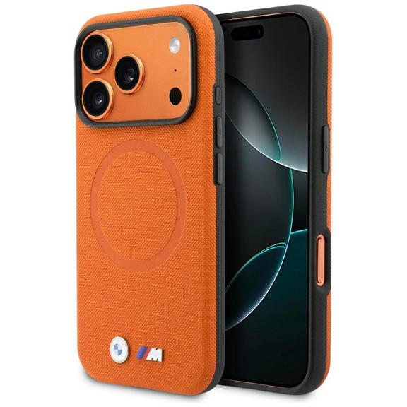 BMW futerał do IPHONE 17 Pro Max kompatybilny z MagSafe BMHMP17X25PFWSMO (PU FW Metal Logo) pomarańczowy