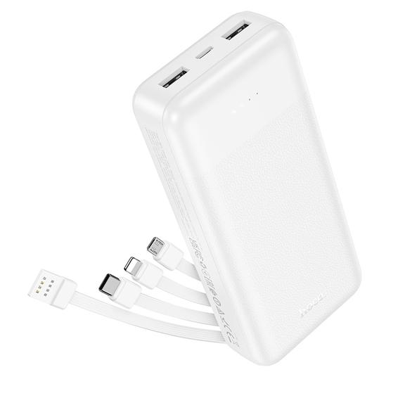 Powerbank Hoco 20000 mAh 2A z czterema wbudowanymi kablami USB A + USB C+ Lightning + Micro USB J163A biały