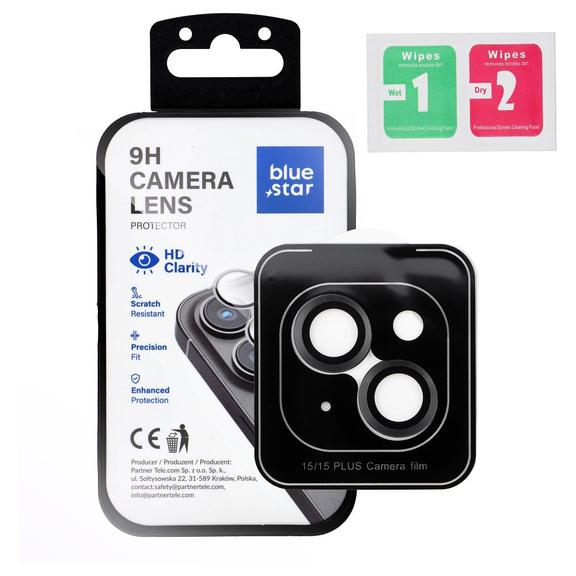 Szkło na aparat BLUE STAR Easy Install do IPHONE 15 / 15 PLUS czarne