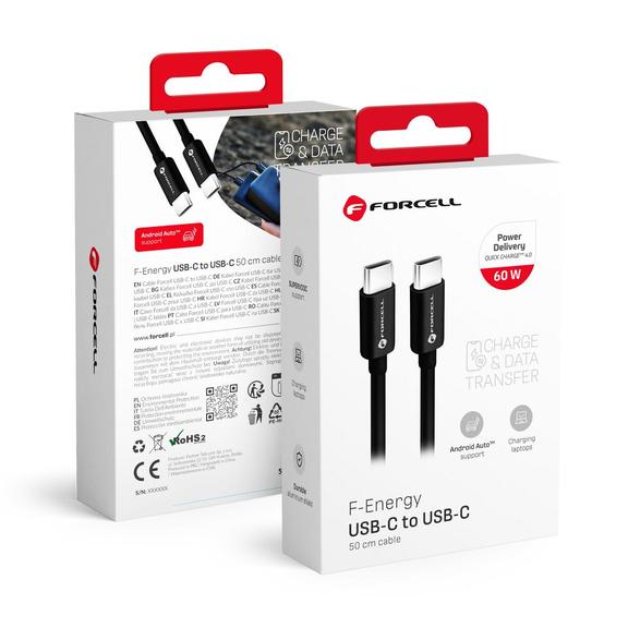 Kabel USB C do USB C Forcell F-Energy QC4.0 PD 3A 60W 0,5 m C338 czarny
