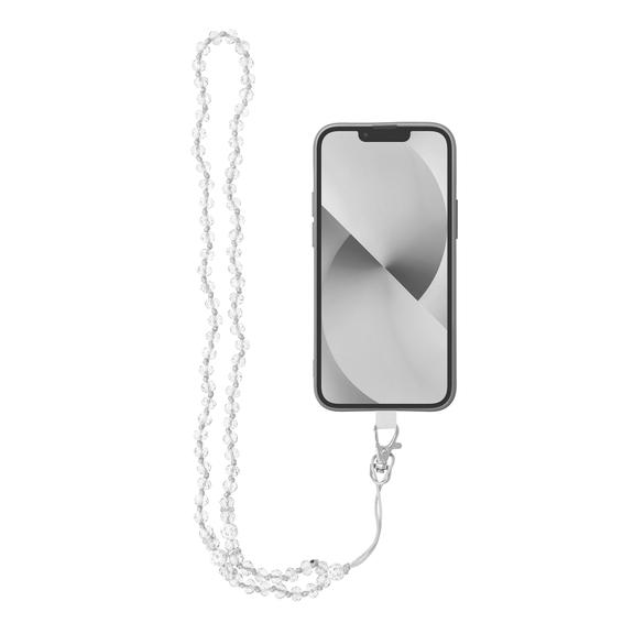 Smycz do telefonu, Zawieszka do telefonu - CRYSTAL DIAMON / długość sznura 74cm (37cm w pętli) / na szyję - biały