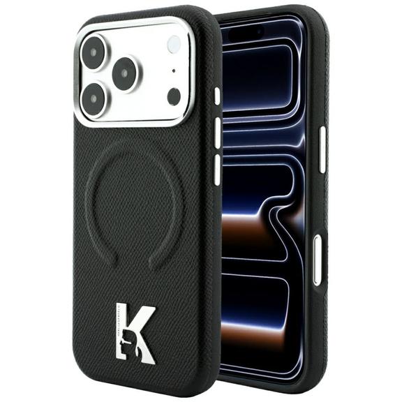 KARL LAGERFELD futerał do IPHONE 18 Pro Max/17 Pro Max kompatybilny z MagSafe (Grained Embossed Ring & Kameo Logo) czarny
