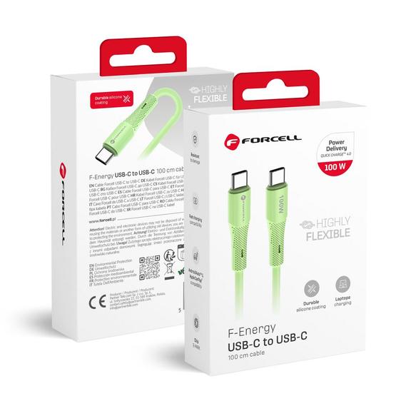 Kabel USB C do USB C Forcell F-Energy QC4.0 PD 5A 100W Silicone 1 m C347 zielony