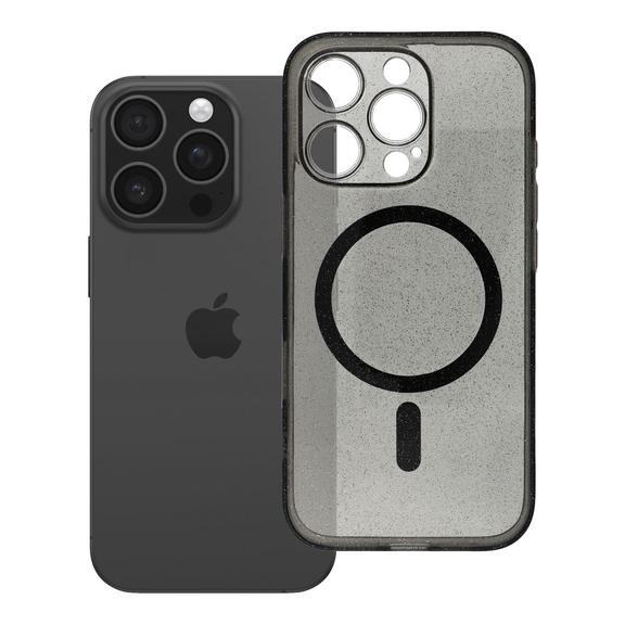 Futerał do iPhone 16 PRO Clear Mag Cover (STR / CAMERA PROTECTION) zgodny z MagSafe  czarny glitter
