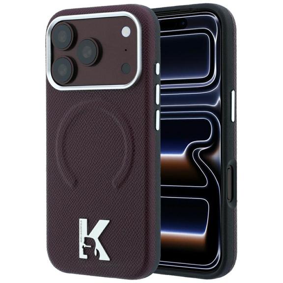 KARL LAGERFELD futerał do IPHONE 18 Pro Max/17 Pro Max kompatybilny z MagSafe (Grained Embossed Ring & Kameo Logo) burgundowy