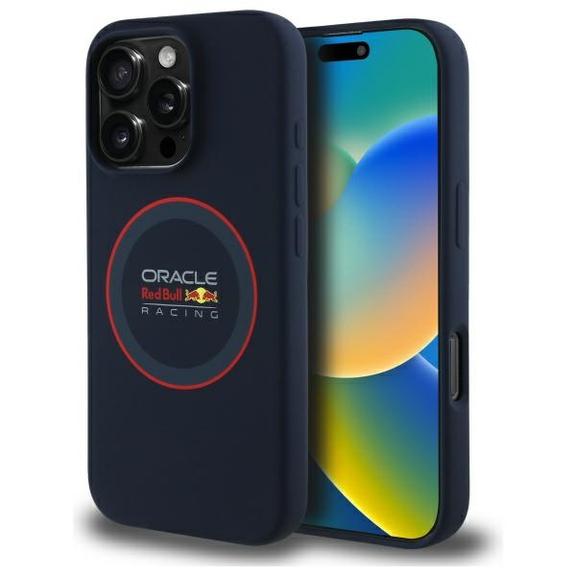 RED BULL futerał do IPHONE 16 Pro kompatybilny z MagSafe RBHMP16L24SIILVR (Silicone red Ring) navy