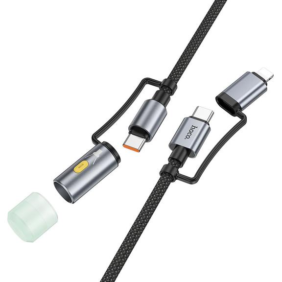 Kabel All-in-one USB C / Lightning do USB C / LED Light Hoco PD 3A 60W 1,2 m U138 czarny