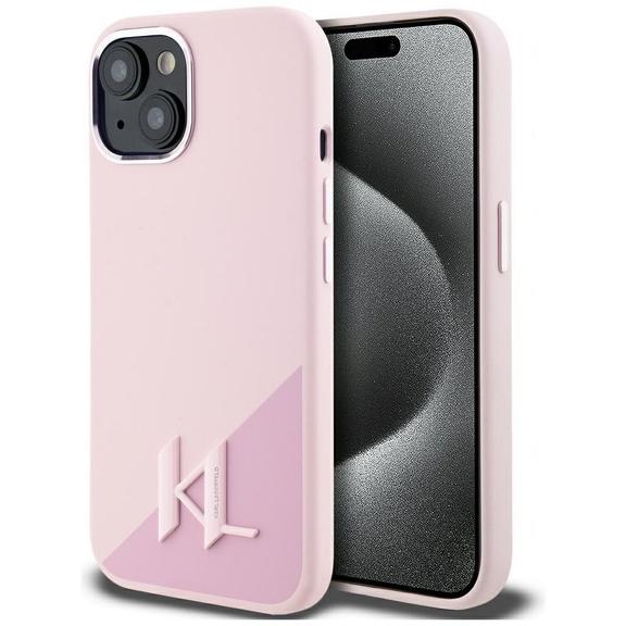 KARL LAGERFELD futerał do IPHONE 15 kompatybilny z MagSafe KLHMP15SSCMKMPCP (Silicone Initial Metal Logo) różowy