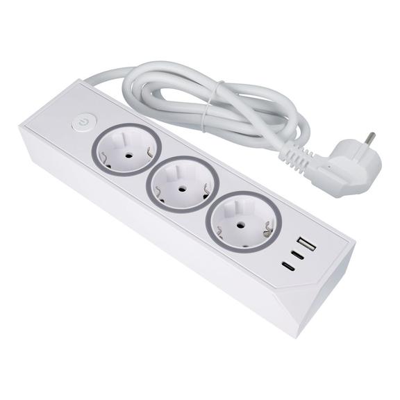 Listwa sieciowa z 3 gniazdami max 3680W  portami 1x USB A, 2x typ C 25W z kablem zasilającym 1m5m E59 biała