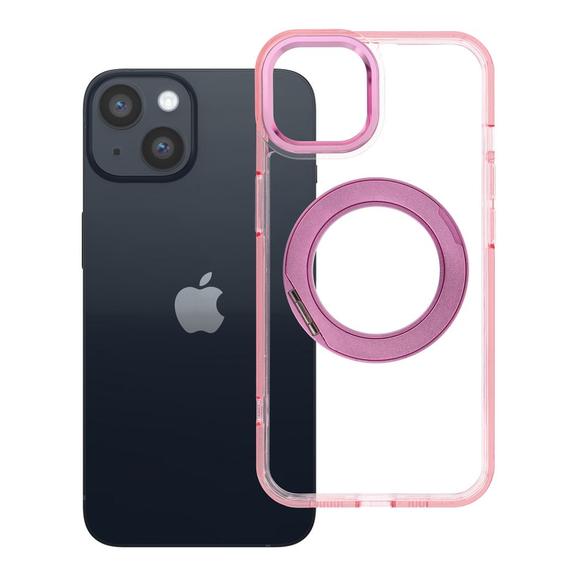 Etui na iPhone 14 Frame Circle Stand zgodne z MagSafe różowe