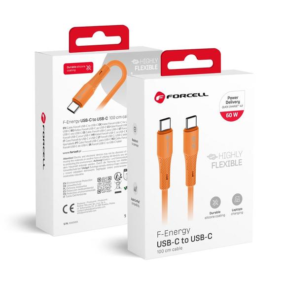 Kabel USB C do USB C Forcell F-Energy QC4.0 PD 3A 60W Silicone 1 m C344 pomarańczowy