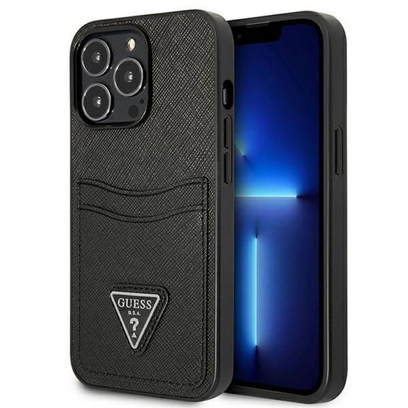 GUESS futerał do IPHONE 13 Pro GUHCP13LPSATPK (Saffiano Double Card Triangle) czarny