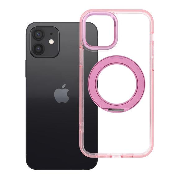 Etui na iPhone 12 Frame Circle Stand zgodne z MagSafe różowe