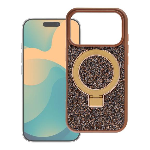 Etui na iPhone 14 Quartz Circle Stand Mag Cover brązowe
