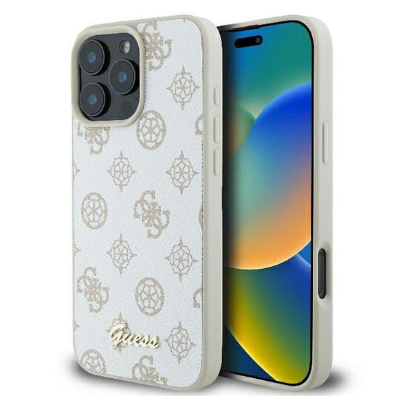 GUESS futerał do IPHONE 16 Pro Max kompatybilny z MagSafe GUHMP16XPGPYSH (PU Peony Script Logo) biały