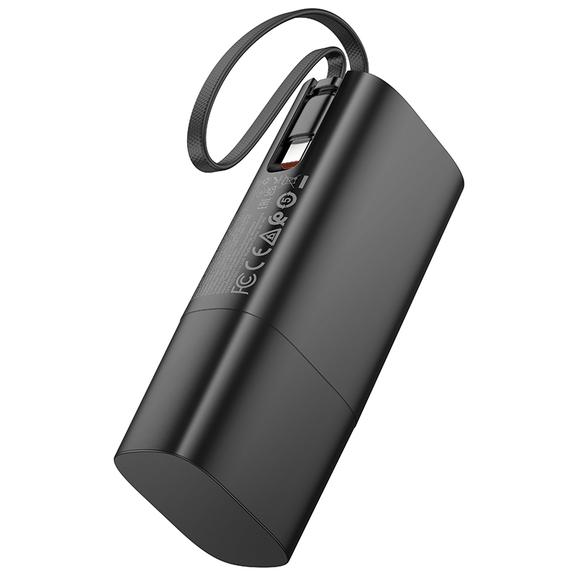 Powerbank 5000 mAh QC PD 20W 2A z wbudowanym kablem USB C Hoco J148 czarny