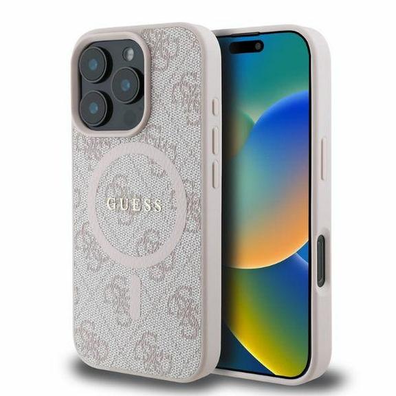 GUESS futerał do IPHONE 16 Pro Max kompatybilny z MagSafe GUHMP16XG4GFRP (PU 4G Ring Classic Logo) różowy