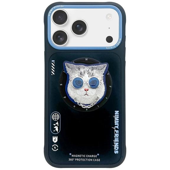 NIMMY futerał GLASSES COOL CAT kompatybilny z MagSafe do IPHONE 17 Pro Max czarno niebieski