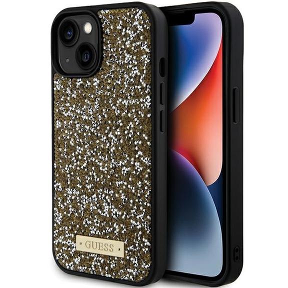GUESS futerał do IPHONE 13 / 14 / 15 GUHCP15SPFGSBSD (Rhinestone Metal Logo) żółty