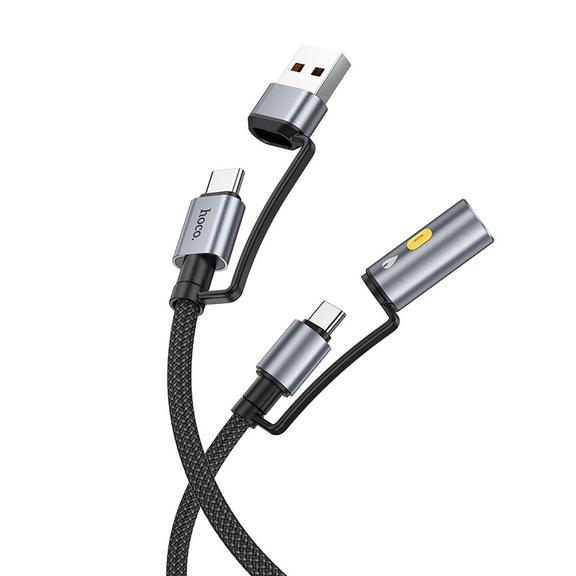 Kabel All-in-one USB A / USB C do USB C / zapalniczka samochodowa Hoco 3A 60W 1,2 m U138 czarny