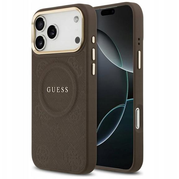 GUESS futerał do IPHONE 17 Pro Max kompatybilny z MagSafe GUHMP17XPSAMSECW (PU W/ Peony Hot Stamp) brązowy