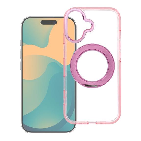 Etui na iPhone 14 Frame Circle Stand zgodne z MagSafe różowe