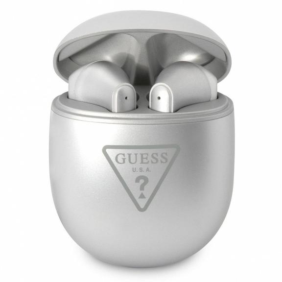 GUESS słuchawki bezprzewodowe bluetooth TWS + stacja dokująca GUTWST82TRS (Triangle Logo) srebrne