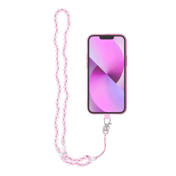 Smycz do telefonu, Zawieszka do telefonu - CRYSTAL DIAMON / długość sznura 74cm (37cm w pętli) / na szyję - jasnoróżowy