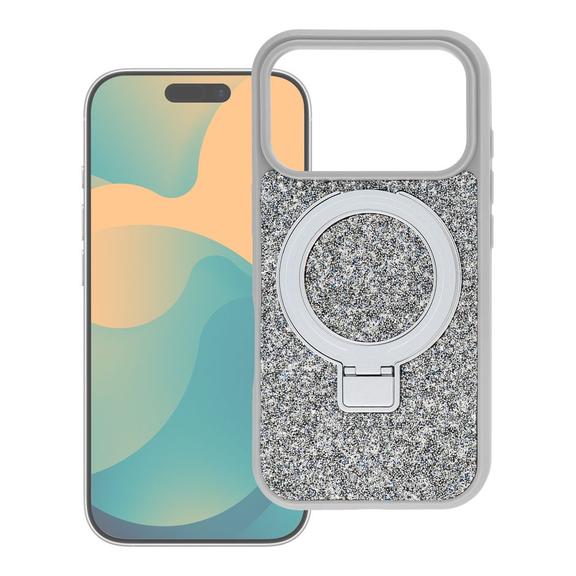 Etui na iPhone 18 Pro / 17 Pro Quartz Circle Stand Mag Cover srebrne