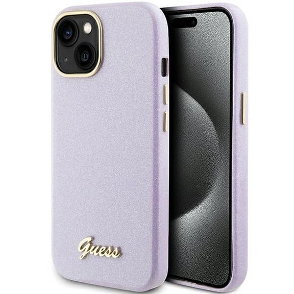GUESS futerał do IPHONE 13 / 14 / 15 GUHCP15SPGMCSL (Glitter Glossy Script) liliowy
