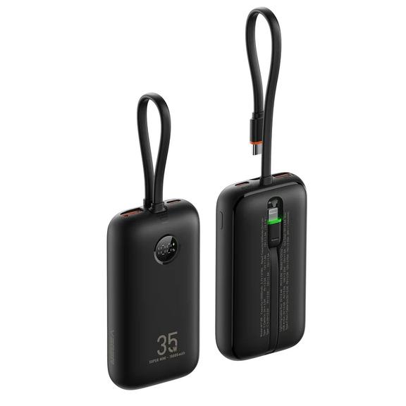 Powerbank Veger K1 (W1188)  PD QC3.0 35W 10000 mAh z wbudowanymi kablami USB C / Lightning czarny