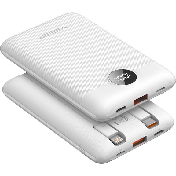 Powerbank Veger C11 (W1170) PD QC3.0 2A 22,5W 10000 mAh z wbudowanymi kablami USB C / Lightning biały 0INT