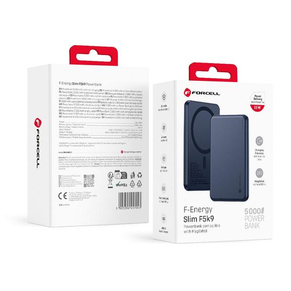 Powerbank zgodny z MagSafe Forcell F-Energy Slim F5K9 QC4.0 PD3.0 15W 5000 mAh granatowy  0INT