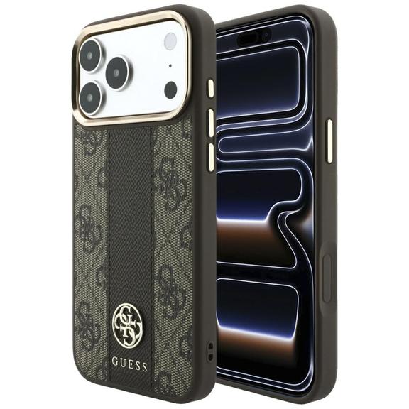 GUESS futerał do IPHONE 18 Pro/17 Pro kompatybilny z MagSafe (Stripe Round and Classic Logos 4G) brązowy