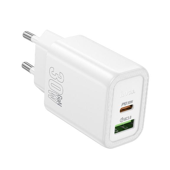 Ładowarka sieciowa do telefonu Hoco USB A + USB C QC3.0 PD 3A 30W N63 biała