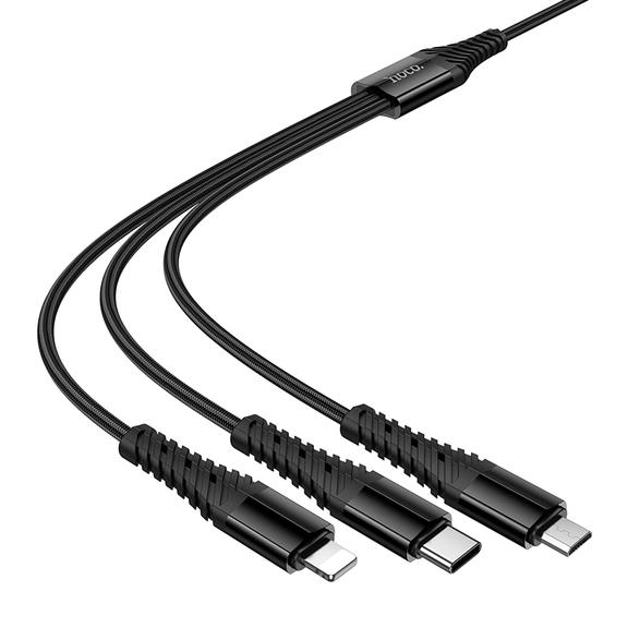 Kabel 3w1 USB C / USB A do Lightning + USB C + Micro USB Hoco 1 m X123 czarny