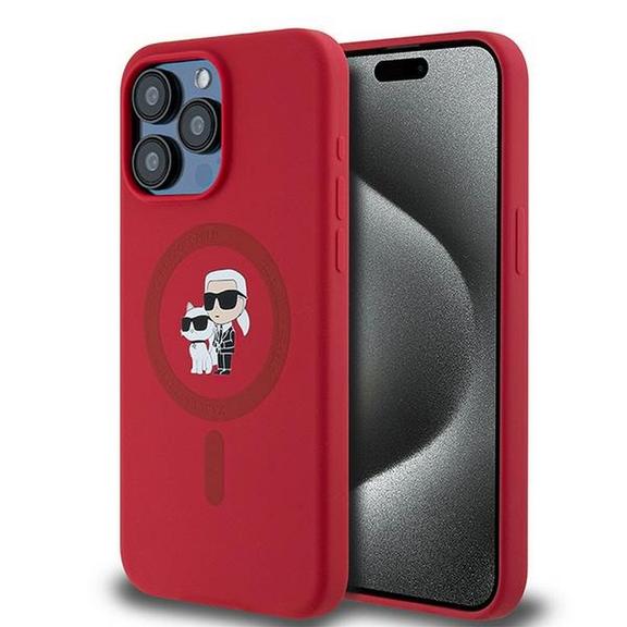 KARL LAGERFELD futerał do IPHONE 15 Pro Max kompatybilny z MagSafe KLHMP15XSCMKCRHR (Silicone KC Body Ring) czerwony
