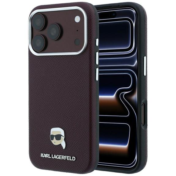 KARL LAGERFELD futerał do IPHONE 18 Pro Max/ 17 Pro Max kompatybilny z MagSafe (Grained Karl Head Metal) burgundowy
