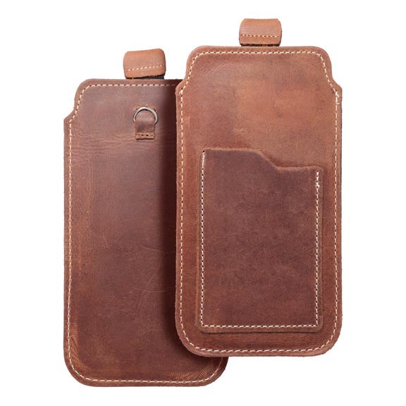 Etui wsuwane na telefon skórzane wsuwka z pull-up Royal do iPhone 6 / 7 / 8 Crazy Horse rozmiar L brązowe