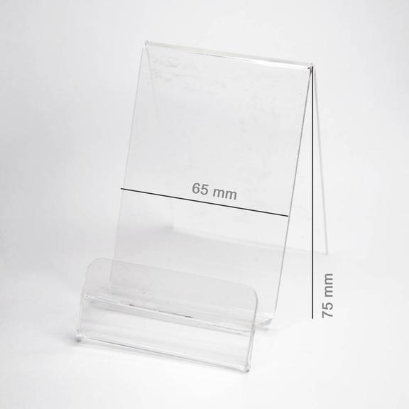 Podstawka Pionowa Plexi / Stojak na telefon z Zakładką na Cenę (Smartfon) szer. 65 mm