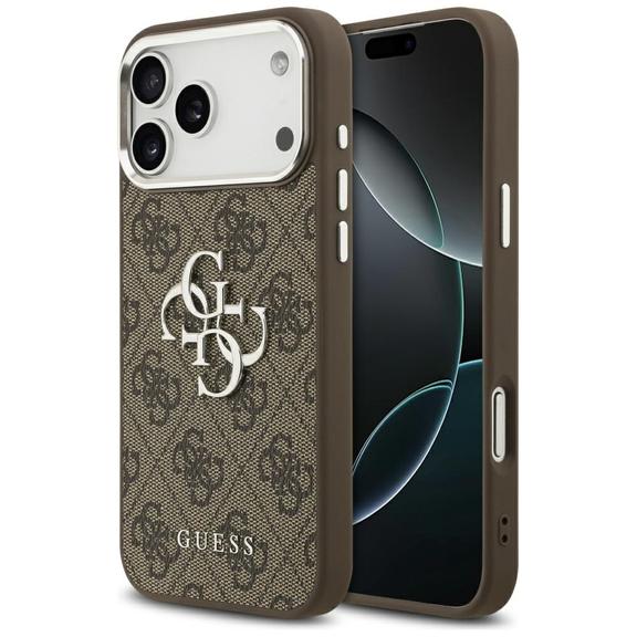 GUESS futerał do IPHONE 17 Pro Max GUHCP17XP4G4SMCW (4G PU Leather Case with Big 4G and Classic Logo and Silver Metal Camera Frame) brązowy
