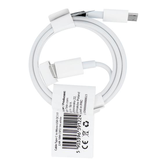 Kabel USB C do Micro USB QC3.0 2,4A 18W C972 1 m biały