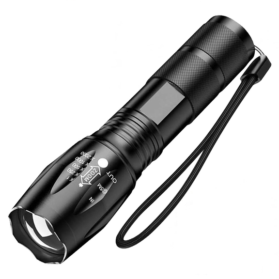 Latarka LED z teleskopowym zoom-em czarna