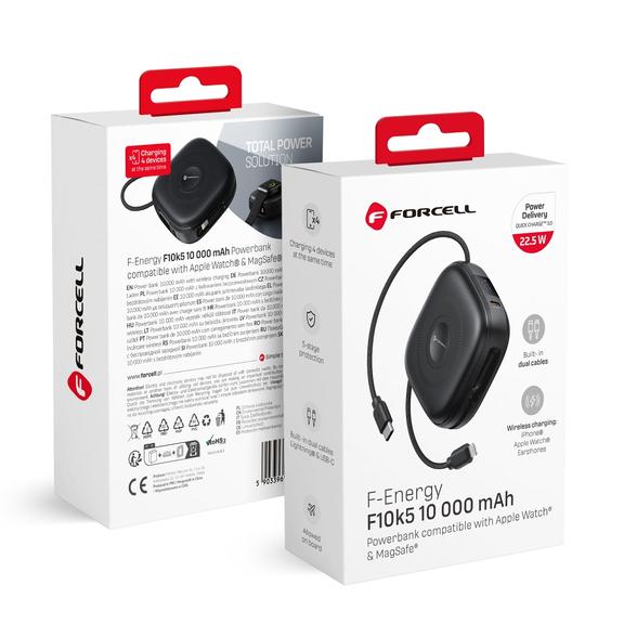 Powerbank zgodny z MagSafe Forcell F-Energy F10K5 PD3.1 QC3.0 3A 22,5W 10000 mAh kompatybilny z Apple Watch czarny 0INT