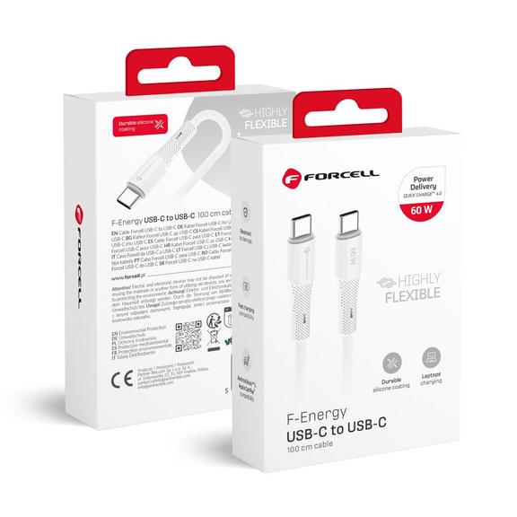 Kabel USB C do USB C Forcell F-Energy QC4.0 PD 3A 60W Silicone 1 m C344 biały