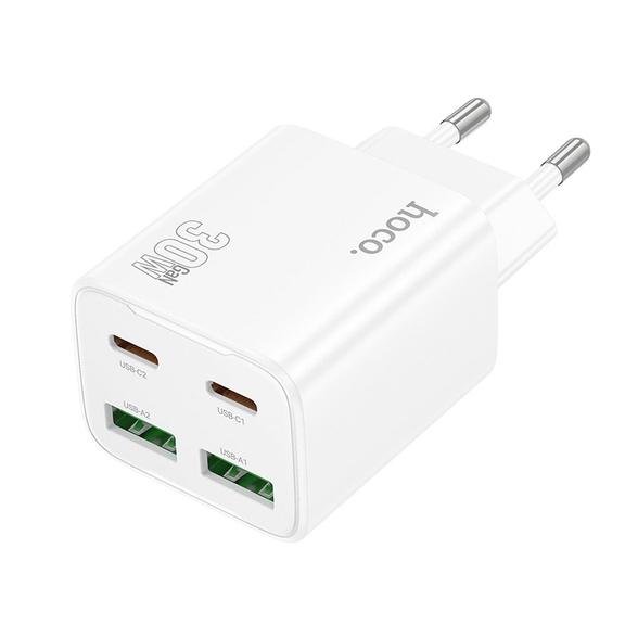 Ładowarka sieciowa do telefonu Hoco 2 x USB C + 2 x USB A QC3.0 PD 3A 30W N56 biała